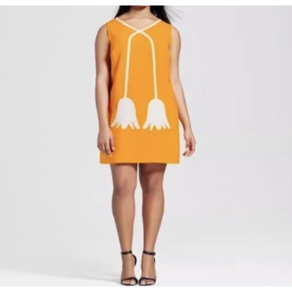 Victoria Beckham x Target 2X Marigold Tulip Appliqué Mod Shift Dress Yellow - Picture 1 of 12
